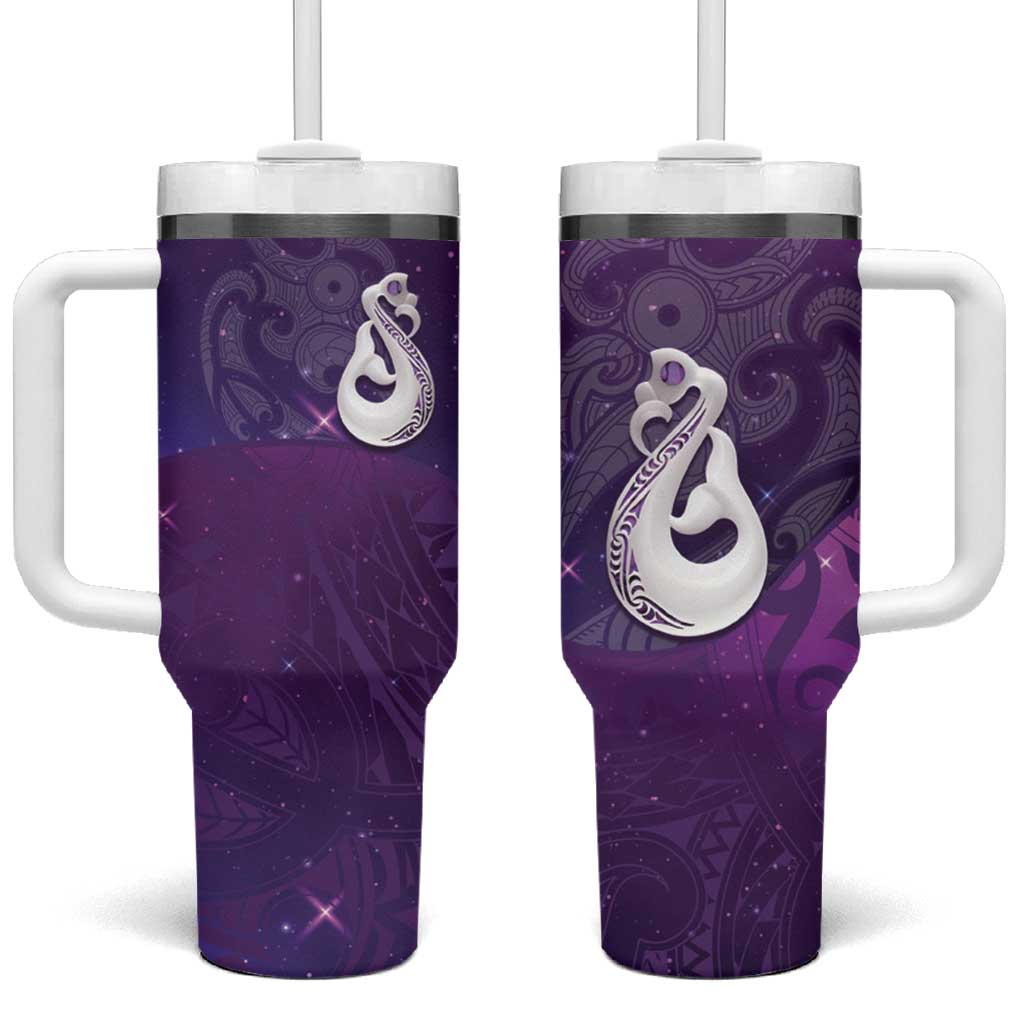 New Zealand Matariki Tumbler With Handle Maori Manaia Galaxy Silver Fern Purple Color