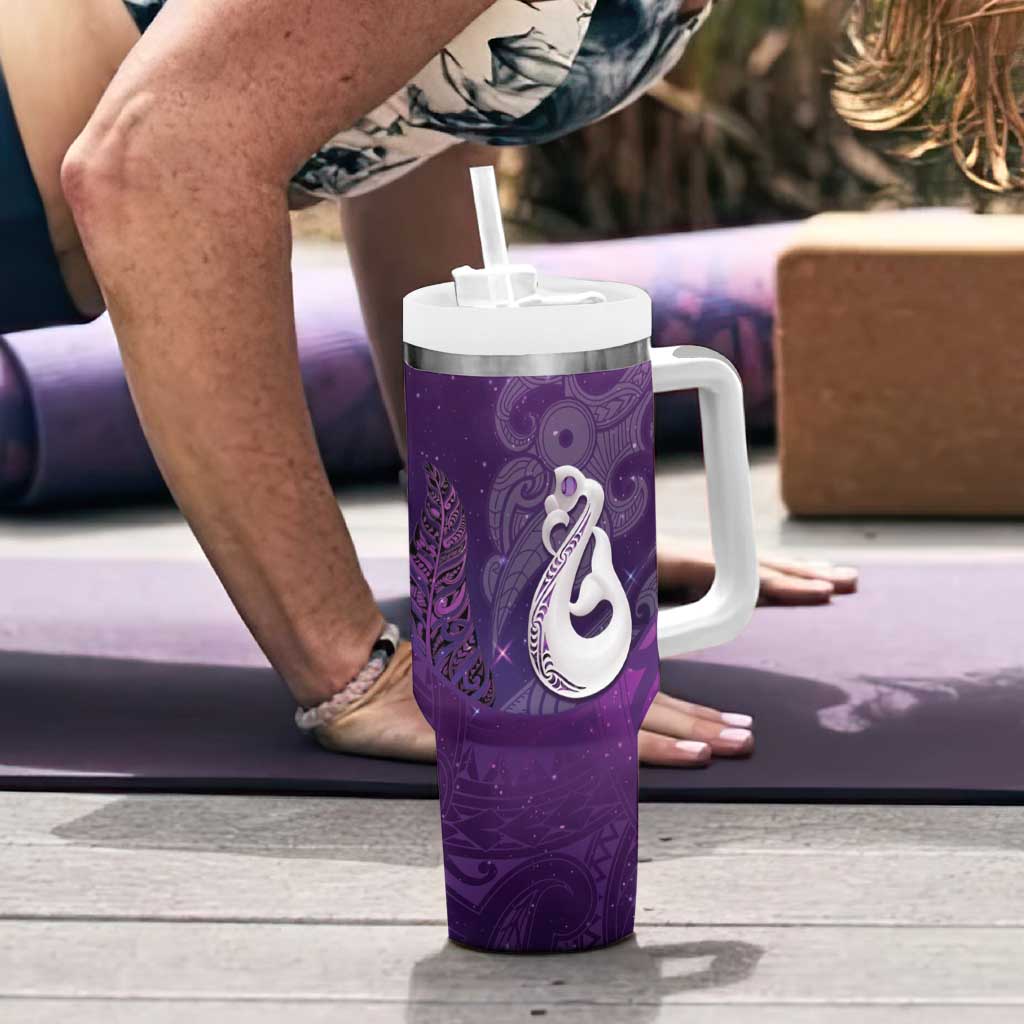 New Zealand Matariki Tumbler With Handle Maori Manaia Galaxy Silver Fern Purple Color