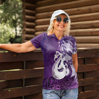 New Zealand Matariki Women Polo Shirt Maori Manaia Galaxy Silver Fern Purple Color