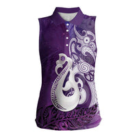 New Zealand Matariki Women Sleeveless Polo Shirt Maori Manaia Galaxy Silver Fern Purple Color LT22 Female Purple - Polynesian Pride