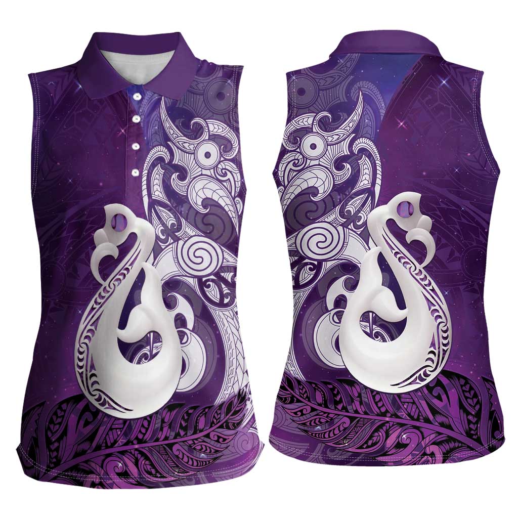 New Zealand Matariki Women Sleeveless Polo Shirt Maori Manaia Galaxy Silver Fern Purple Color LT22 - Polynesian Pride