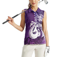 New Zealand Matariki Women Sleeveless Polo Shirt Maori Manaia Galaxy Silver Fern Purple Color LT22 - Polynesian Pride