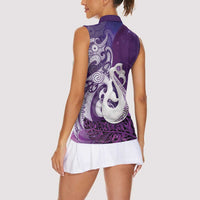 New Zealand Matariki Women Sleeveless Polo Shirt Maori Manaia Galaxy Silver Fern Purple Color LT22 - Polynesian Pride