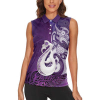 New Zealand Matariki Women Sleeveless Polo Shirt Maori Manaia Galaxy Silver Fern Purple Color LT22 - Polynesian Pride