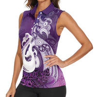 New Zealand Matariki Women Sleeveless Polo Shirt Maori Manaia Galaxy Silver Fern Purple Color LT22 - Polynesian Pride