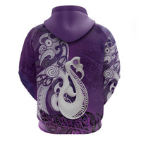 New Zealand Matariki Zip Hoodie Maori Manaia Galaxy Silver Fern Purple Color