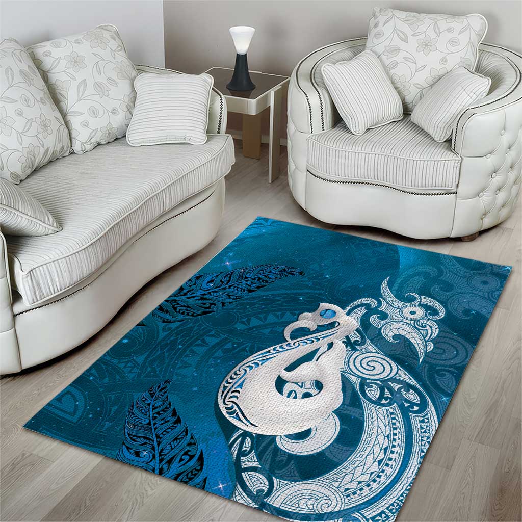 New Zealand Matariki Area Rug Maori Manaia Galaxy Silver Fern Blue Color