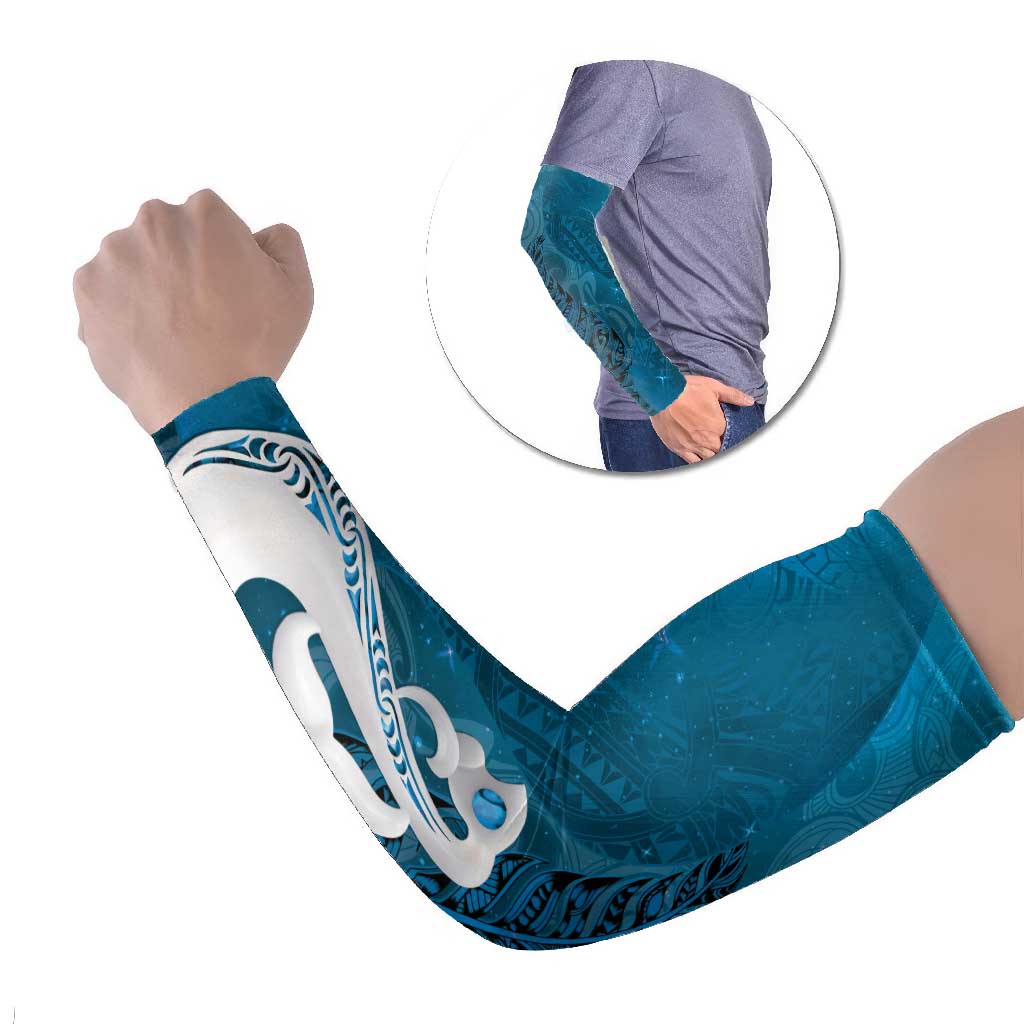 New Zealand Matariki Arm Sleeves Maori Manaia Galaxy Silver Fern Blue Color