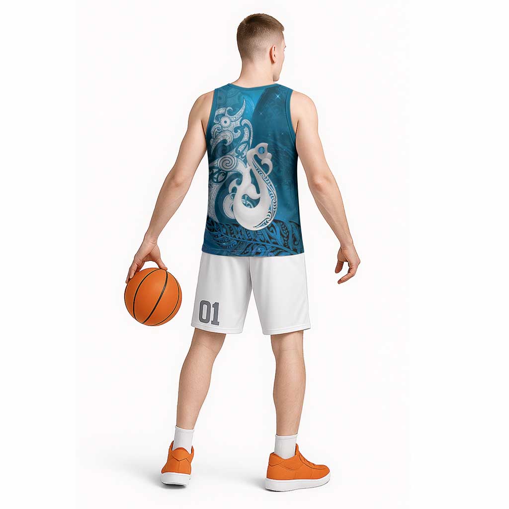 New Zealand Matariki Basketball Jersey Maori Manaia Galaxy Silver Fern Blue Color