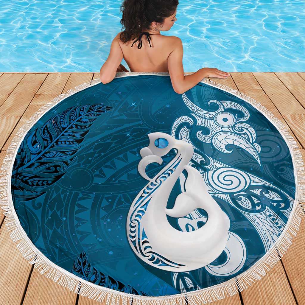 New Zealand Matariki Beach Blanket Maori Manaia Galaxy Silver Fern Blue Color