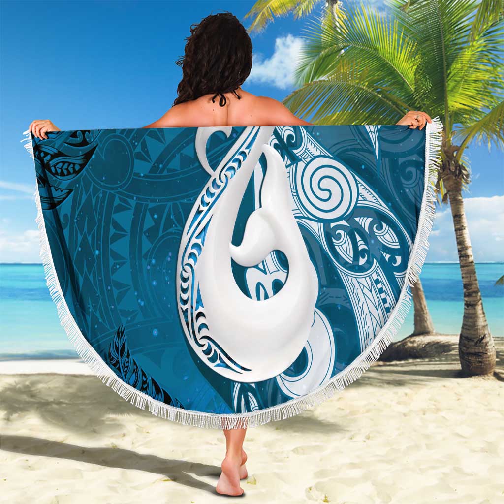 New Zealand Matariki Beach Blanket Maori Manaia Galaxy Silver Fern Blue Color