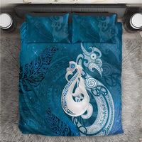 New Zealand Matariki Bedding Set Maori Manaia Galaxy Silver Fern Blue Color