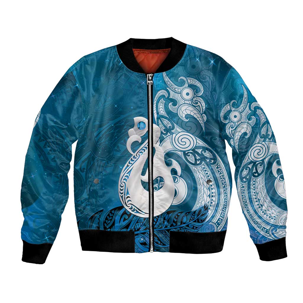 New Zealand Matariki Bomber Jacket Maori Manaia Galaxy Silver Fern Blue Color LT22 Unisex Blue - Polynesian Pride