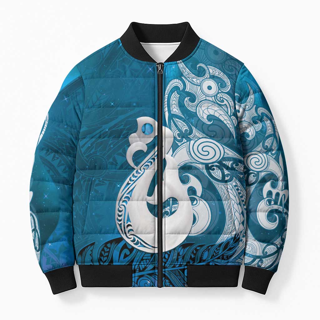 New Zealand Matariki Bomber Puffer Jacket Maori Manaia Galaxy Silver Fern Blue Color LT22 Unisex Blue - Polynesian Pride