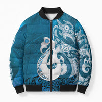 New Zealand Matariki Bomber Puffer Jacket Maori Manaia Galaxy Silver Fern Blue Color LT22 Unisex Blue - Polynesian Pride