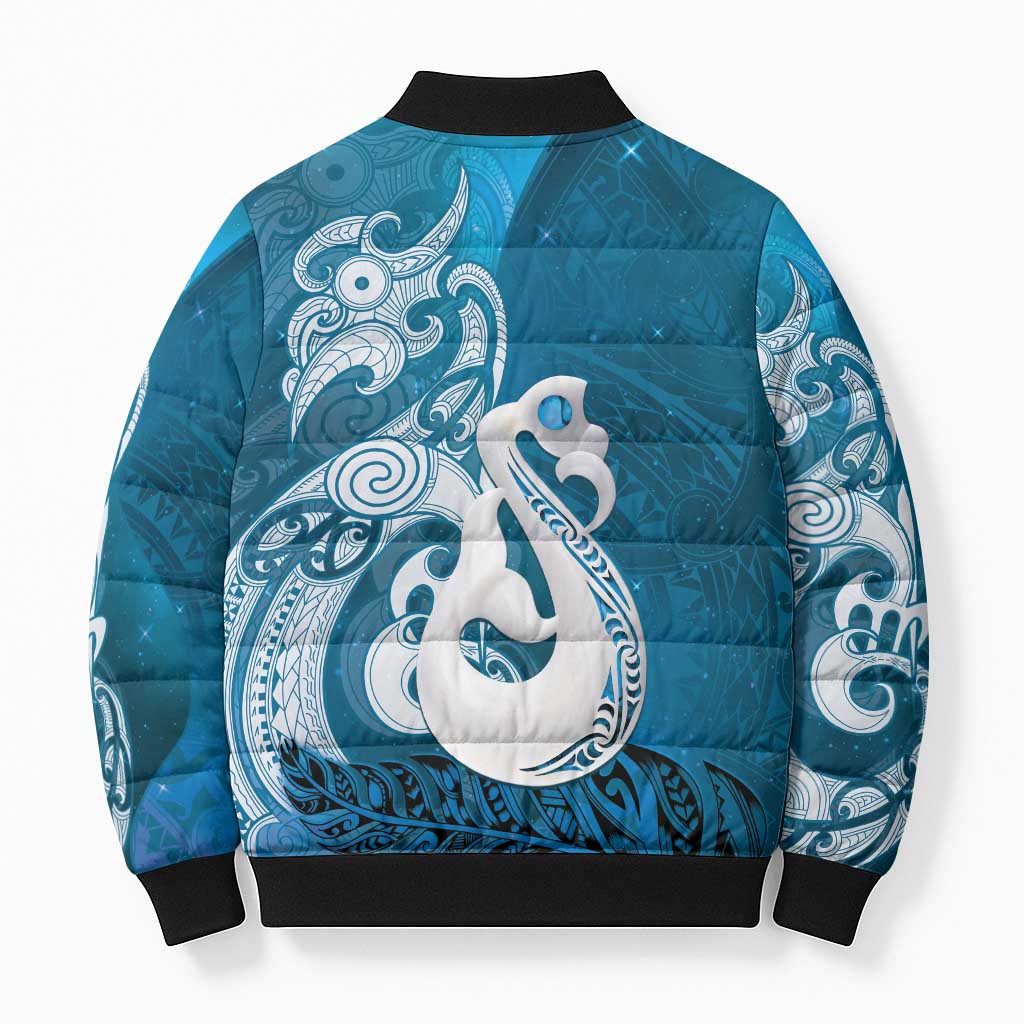 New Zealand Matariki Bomber Puffer Jacket Maori Manaia Galaxy Silver Fern Blue Color LT22 - Polynesian Pride
