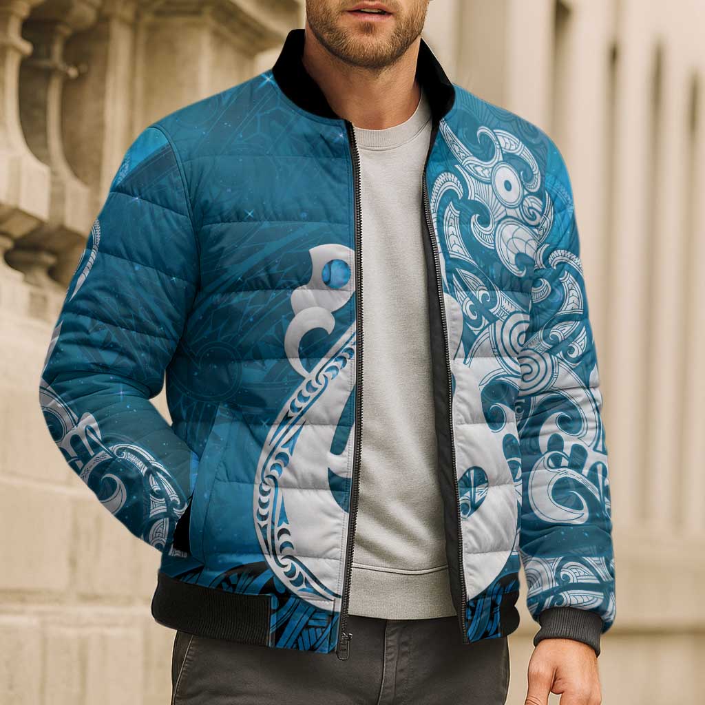 New Zealand Matariki Bomber Puffer Jacket Maori Manaia Galaxy Silver Fern Blue Color LT22 - Polynesian Pride