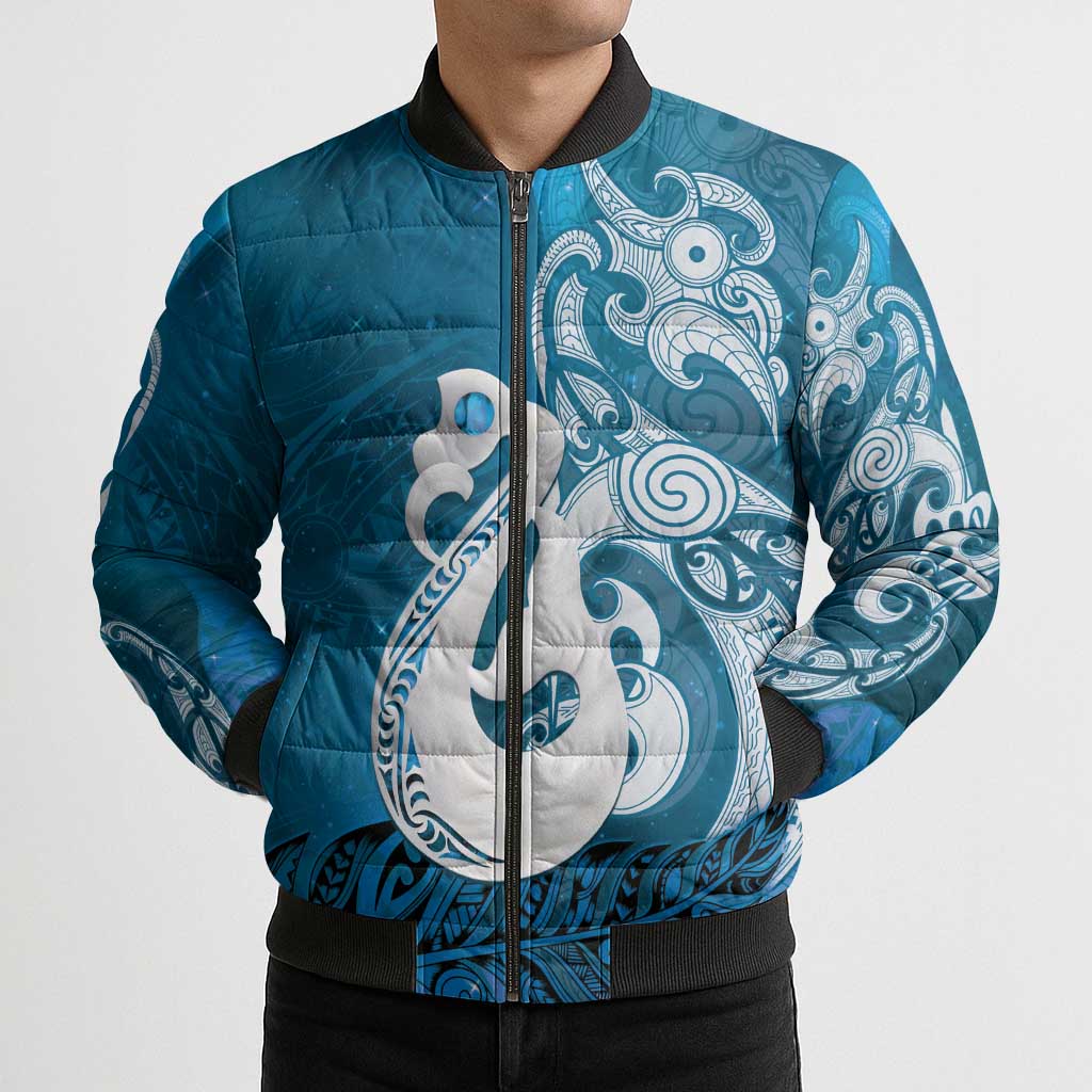 New Zealand Matariki Bomber Puffer Jacket Maori Manaia Galaxy Silver Fern Blue Color LT22 - Polynesian Pride