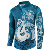 New Zealand Matariki Button Sweatshirt Maori Manaia Galaxy Silver Fern Blue Color