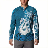 New Zealand Matariki Button Sweatshirt Maori Manaia Galaxy Silver Fern Blue Color