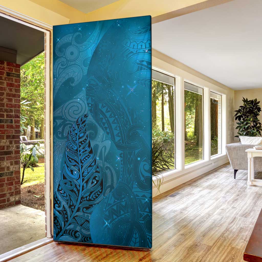 New Zealand Matariki Door Cover Maori Manaia Galaxy Silver Fern Blue Color