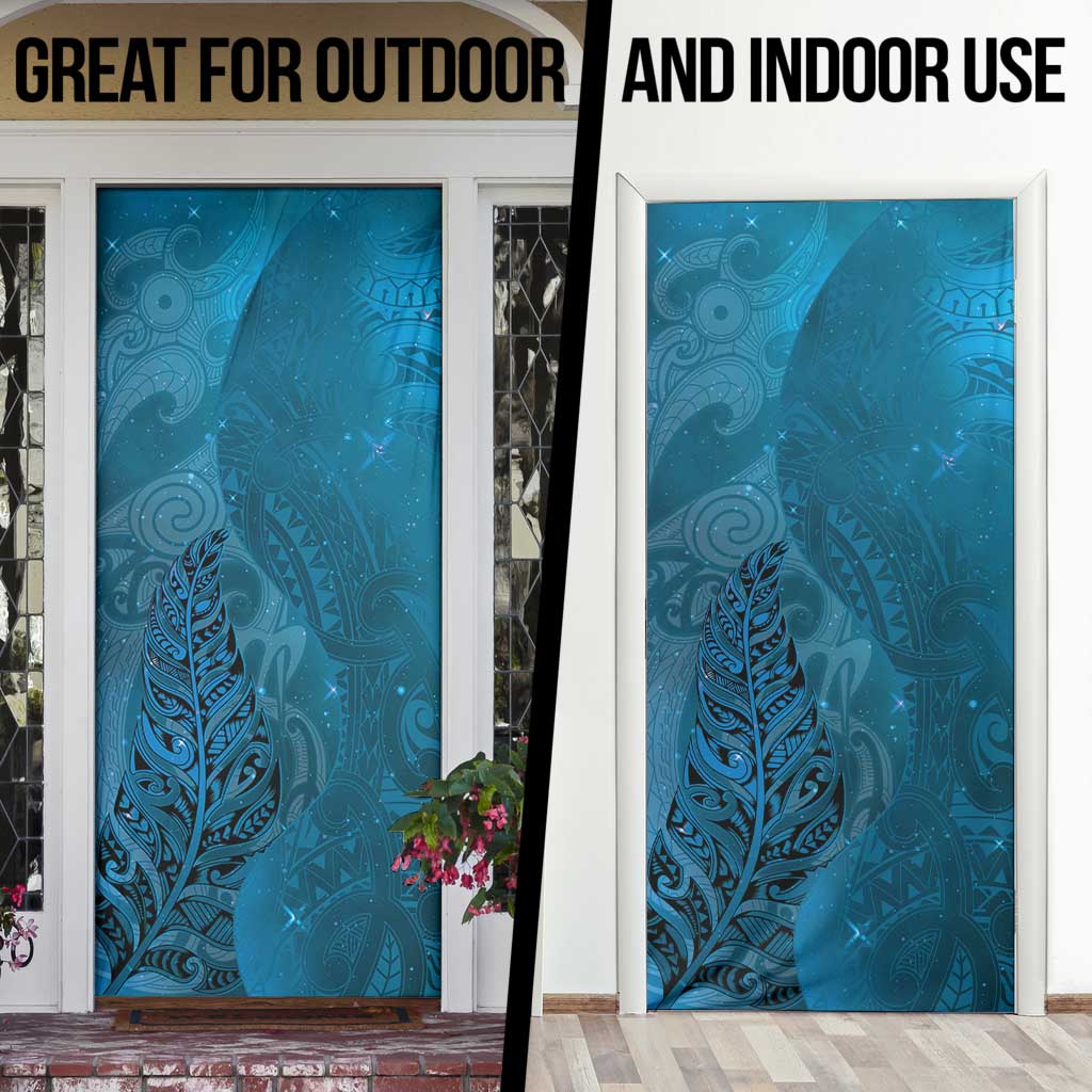 New Zealand Matariki Door Cover Maori Manaia Galaxy Silver Fern Blue Color