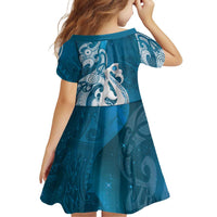 New Zealand Matariki Family Matching Off Shoulder Short Dress and Hawaiian Shirt Maori Manaia Galaxy Silver Fern Blue Color LT22 - Polynesian Pride