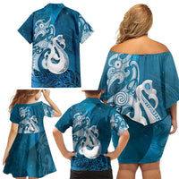 New Zealand Matariki Family Matching Off Shoulder Short Dress and Hawaiian Shirt Maori Manaia Galaxy Silver Fern Blue Color LT22 - Polynesian Pride
