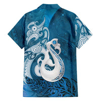 New Zealand Matariki Family Matching Off Shoulder Short Dress and Hawaiian Shirt Maori Manaia Galaxy Silver Fern Blue Color LT22 - Polynesian Pride