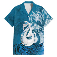 New Zealand Matariki Family Matching Short Sleeve Bodycon Dress and Hawaiian Shirt Maori Manaia Galaxy Silver Fern Blue Color LT22 Dad's Shirt - Short Sleeve Blue - Polynesian Pride