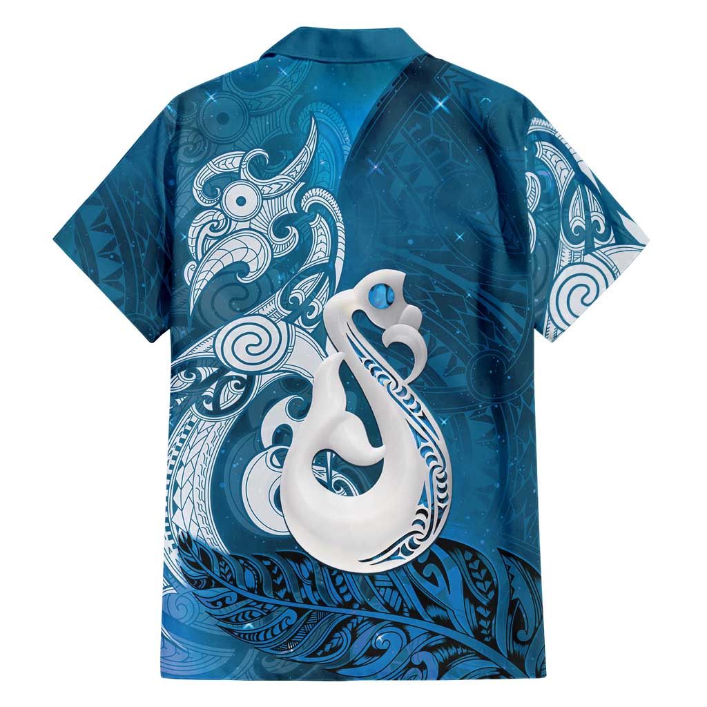 New Zealand Matariki Family Matching Short Sleeve Bodycon Dress and Hawaiian Shirt Maori Manaia Galaxy Silver Fern Blue Color LT22 - Polynesian Pride