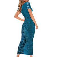 New Zealand Matariki Family Matching Short Sleeve Bodycon Dress and Hawaiian Shirt Maori Manaia Galaxy Silver Fern Blue Color LT22 - Polynesian Pride