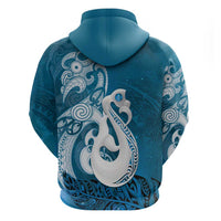New Zealand Matariki Hoodie Maori Manaia Galaxy Silver Fern Blue Color