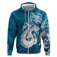 New Zealand Matariki Hoodie Maori Manaia Galaxy Silver Fern Blue Color