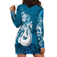 New Zealand Matariki Hoodie Dress Maori Manaia Galaxy Silver Fern Blue Color