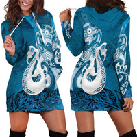 New Zealand Matariki Hoodie Dress Maori Manaia Galaxy Silver Fern Blue Color