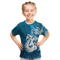 New Zealand Matariki Kid T Shirt Maori Manaia Galaxy Silver Fern Blue Color