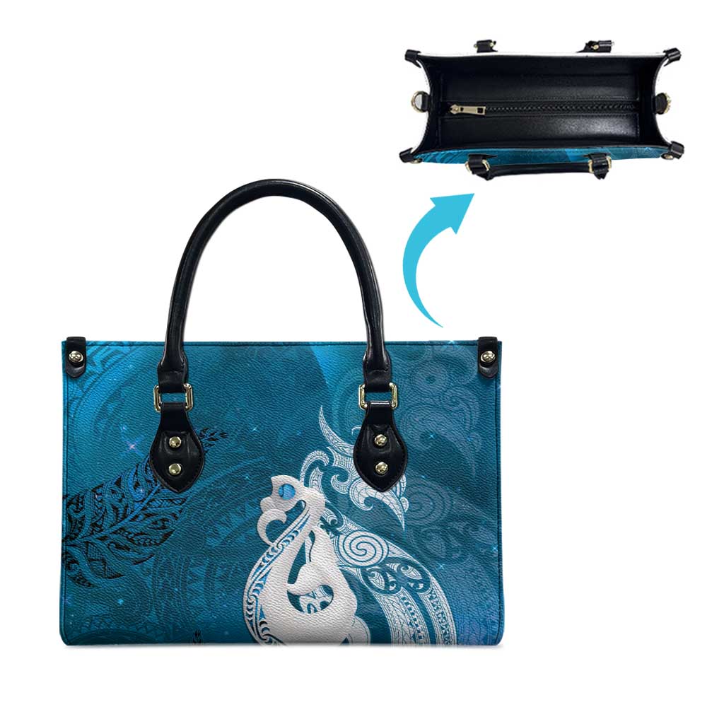 New Zealand Matariki Leather Bag Maori Manaia Galaxy Silver Fern Blue Color