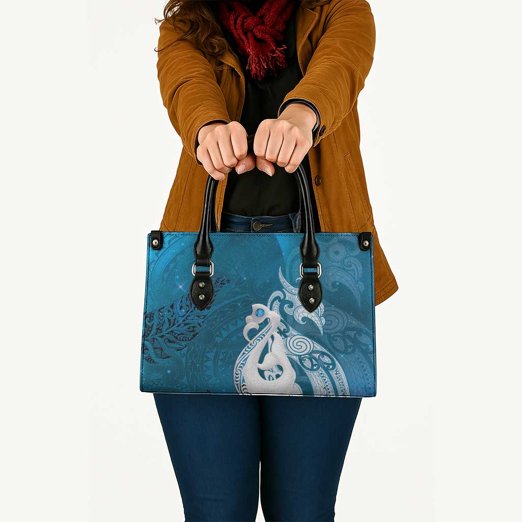 New Zealand Matariki Leather Bag Maori Manaia Galaxy Silver Fern Blue Color