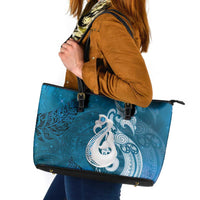 New Zealand Matariki Leather Tote Bag Maori Manaia Galaxy Silver Fern Blue Color