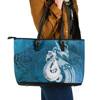New Zealand Matariki Leather Tote Bag Maori Manaia Galaxy Silver Fern Blue Color
