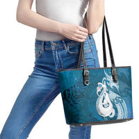 New Zealand Matariki Leather Tote Bag Maori Manaia Galaxy Silver Fern Blue Color