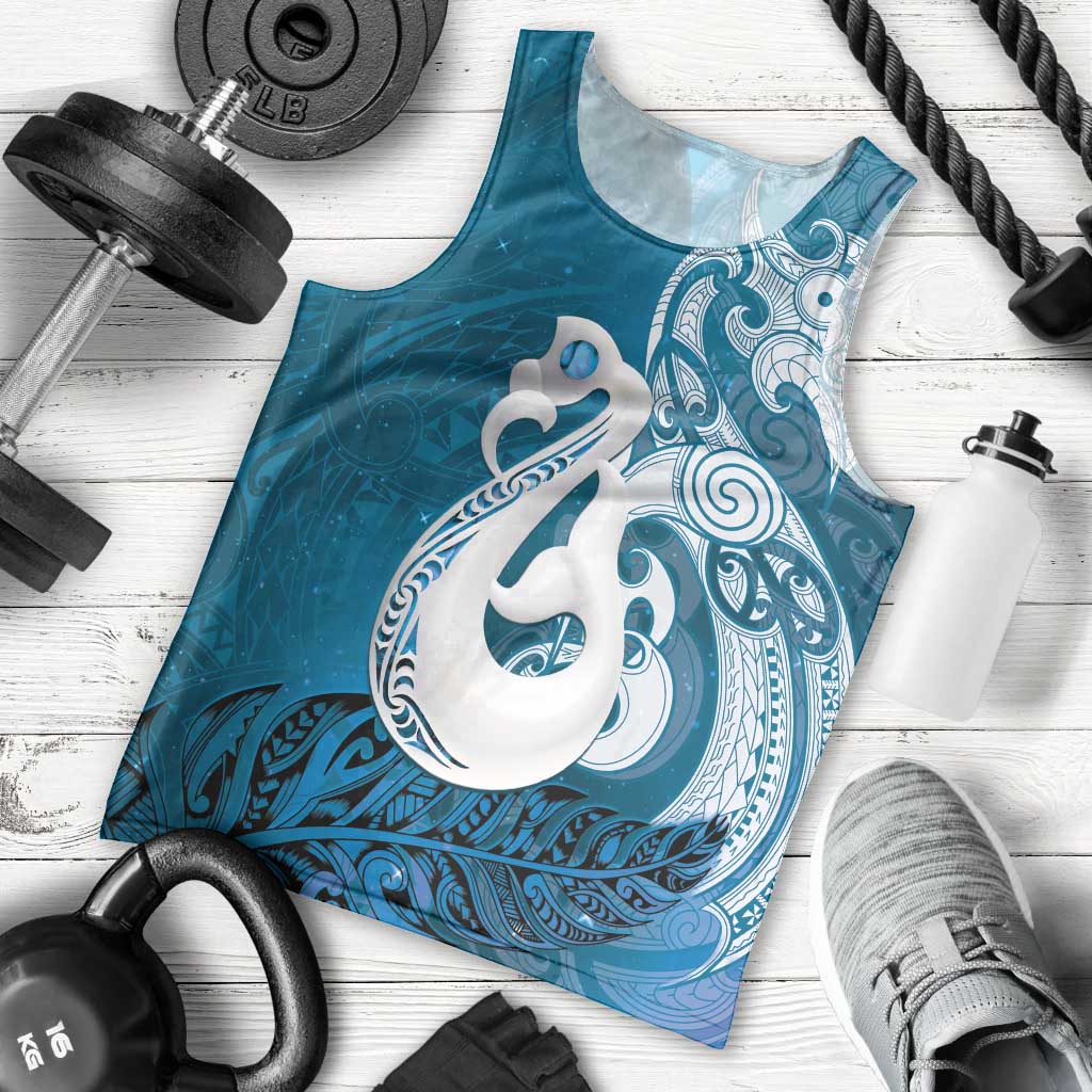 New Zealand Matariki Men Tank Top Maori Manaia Galaxy Silver Fern Blue Color