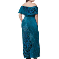 New Zealand Matariki Off Shoulder Maxi Dress Maori Manaia Galaxy Silver Fern Blue Color