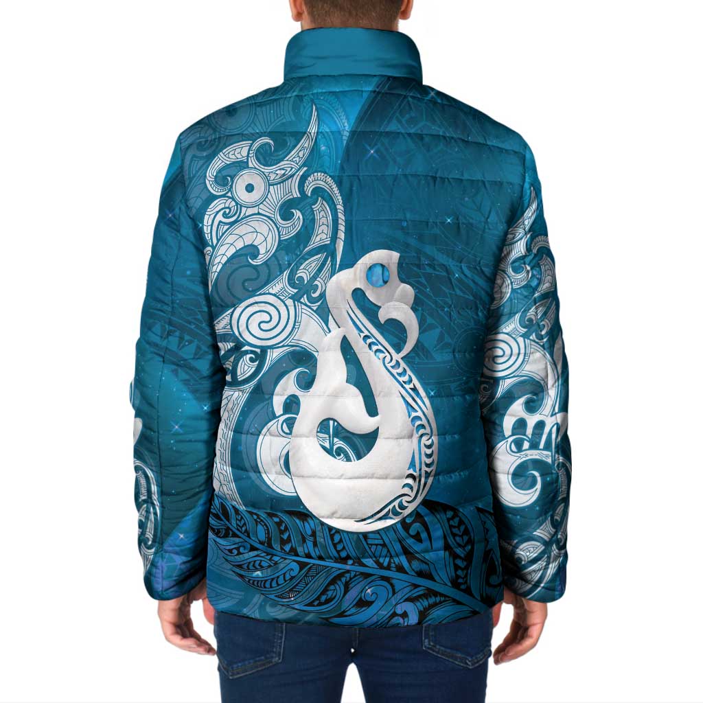 New Zealand Matariki Padded Jacket Maori Manaia Galaxy Silver Fern Blue Color LT22 - Polynesian Pride