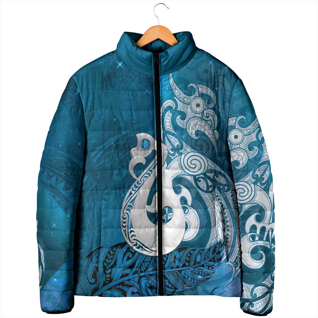 New Zealand Matariki Padded Jacket Maori Manaia Galaxy Silver Fern Blue Color LT22 - Polynesian Pride