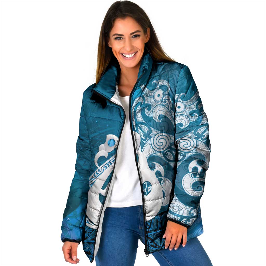 New Zealand Matariki Padded Jacket Maori Manaia Galaxy Silver Fern Blue Color LT22 Women Blue - Polynesian Pride