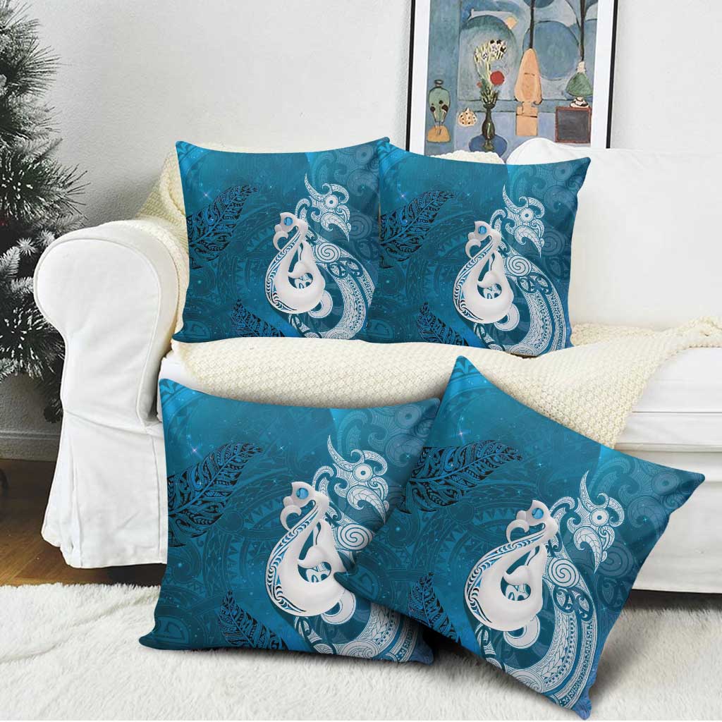 New Zealand Matariki Pillow Cover Maori Manaia Galaxy Silver Fern Blue Color