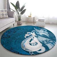 New Zealand Matariki Round Carpet Maori Manaia Galaxy Silver Fern Blue Color