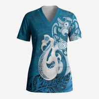New Zealand Matariki Scrub Top Maori Manaia Galaxy Silver Fern Blue Color LT22 Adult Blue - Polynesian Pride